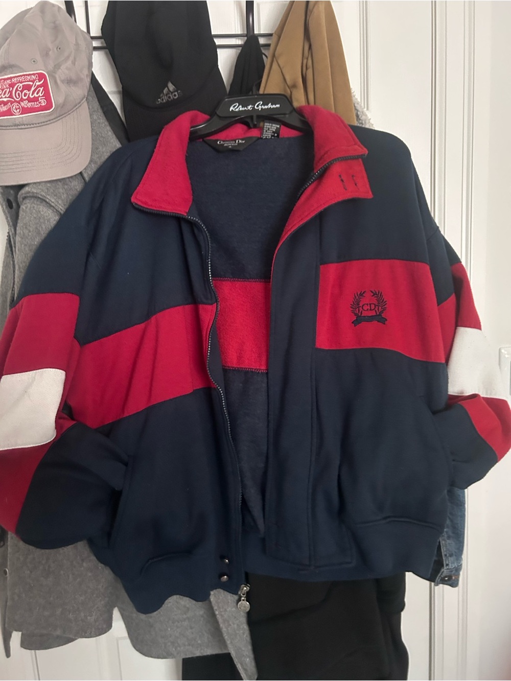 Dior Navy, Red & White Colorblock Bomber Jacket